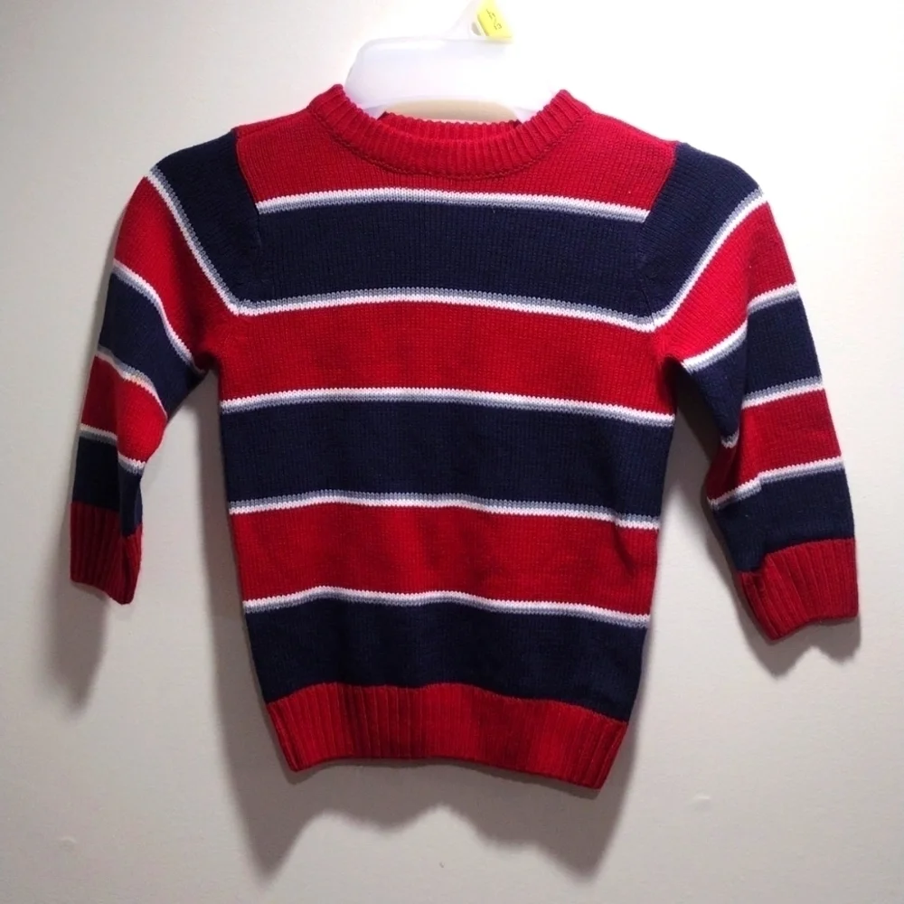 The Children’s Place Boys Sweater 3T – Blue Gray Red White Stripes | Cozy Kids
